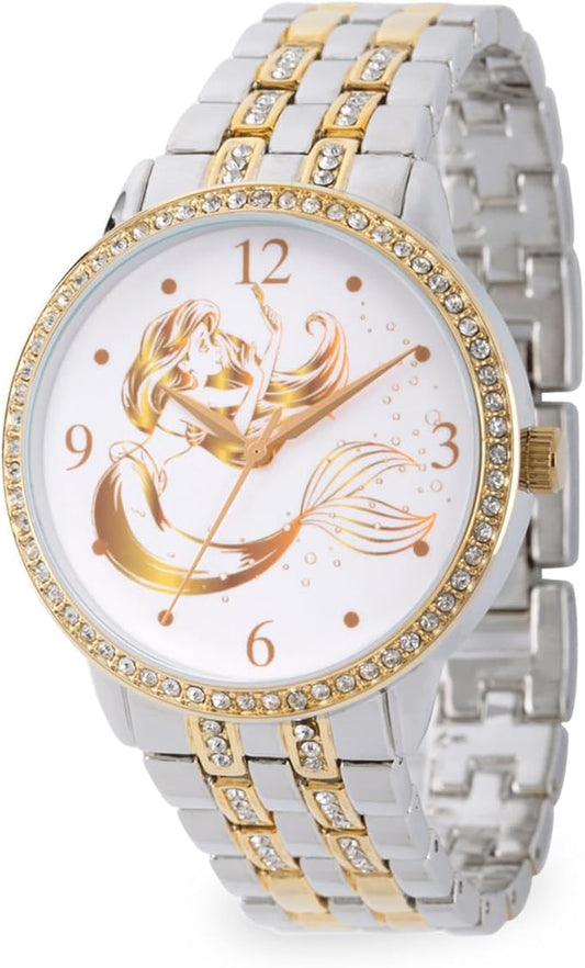Reloj con pedreria, La Sirenita, para adulto, dorado y plata.