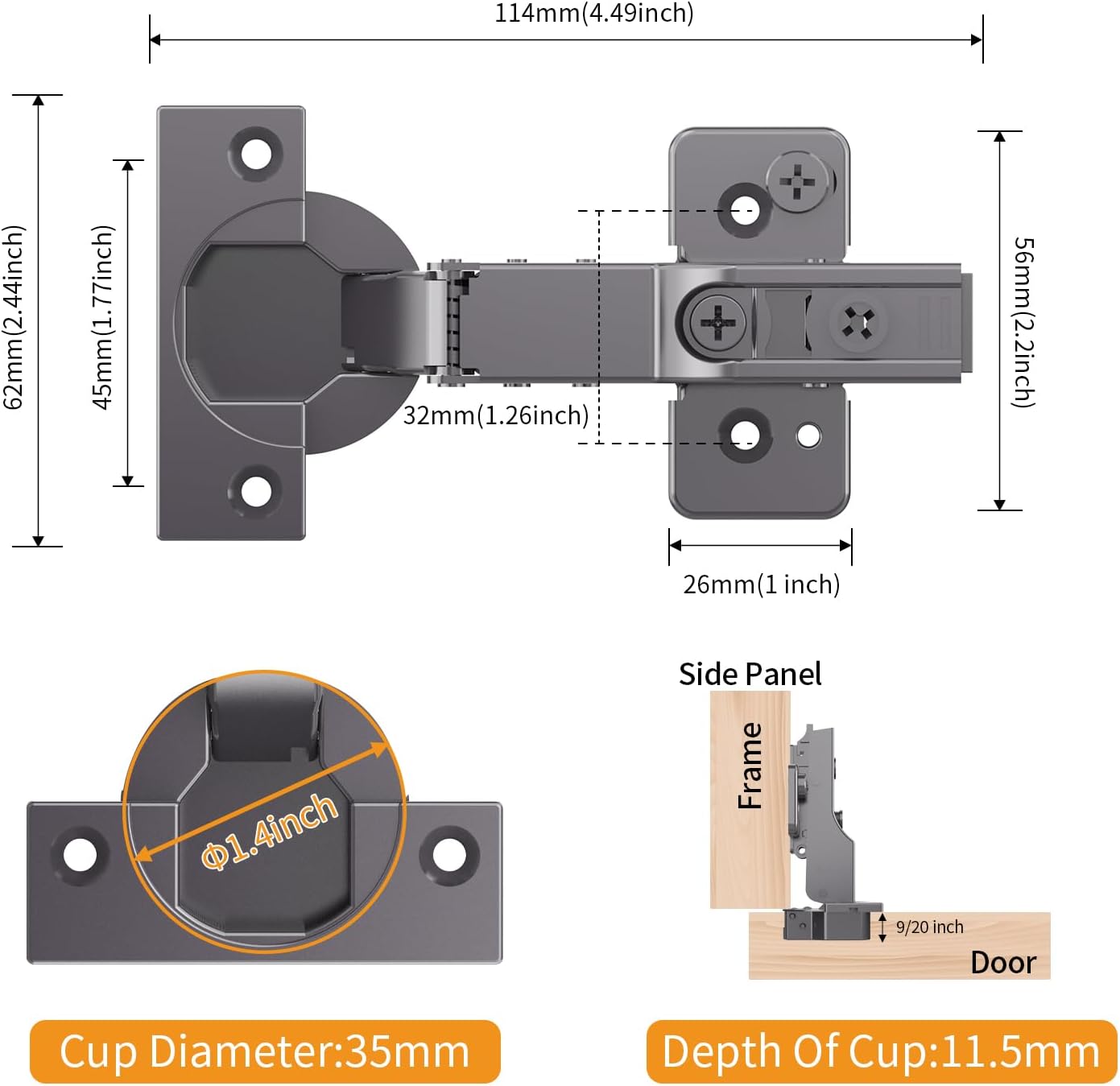46 bisagras Chibery ocultas cierre suave automático sin marco