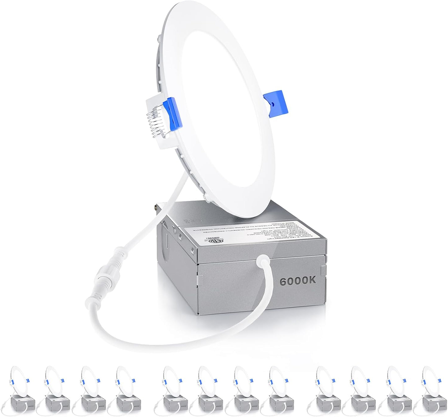 Luces LED empotrables de techo 4" 6000K, 12 PACK ultra finas. Ensenior