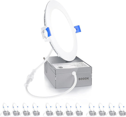 Luces LED empotrables de techo 4" 6000K, 12 PACK ultra finas. Ensenior