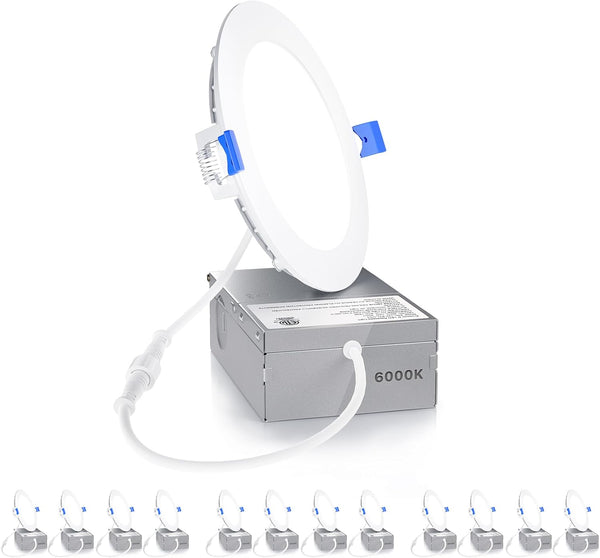 Luces LED empotrables de techo 4" 6000K, 12 PACK ultra finas. Ensenior