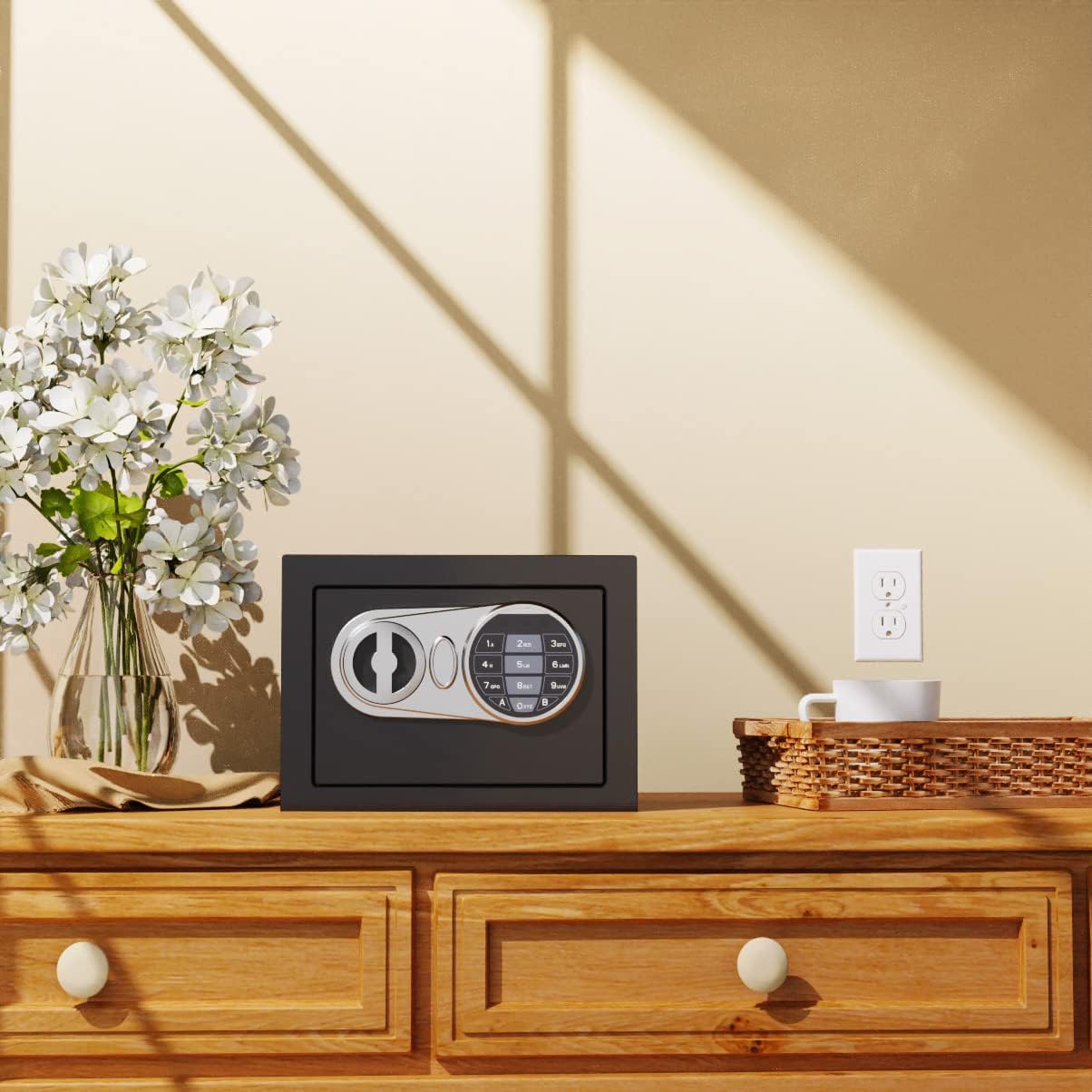 Goldenkey Caja fuerte digital pequeña para documentos con teclado electrónico y estante extraíble, caja fuerte personal para oficina en casa, hotel, modelo silencioso, montaje en pared y piso, 9.84