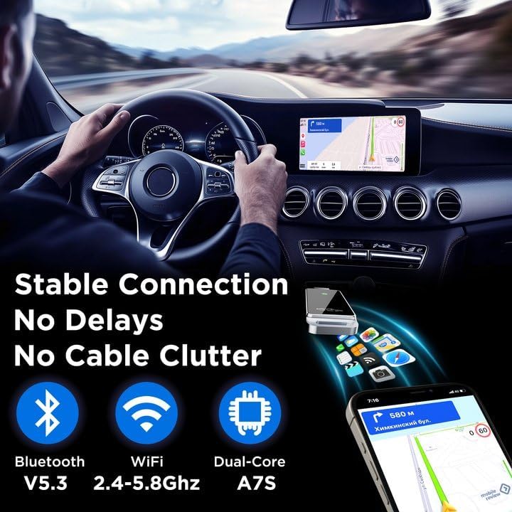 Adaptador inalámbrico CarPlay 2024,compatible con iPhone iOS 10+