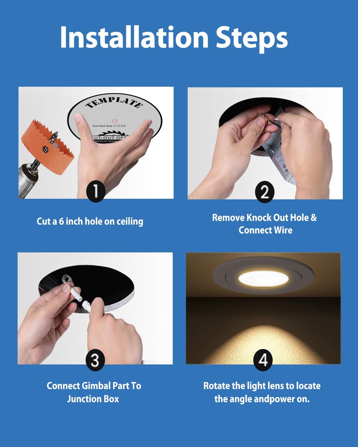 Foco empotrable de 15.24 cm – 12 W con cardán inclinado para techo, empotrado. POPANU