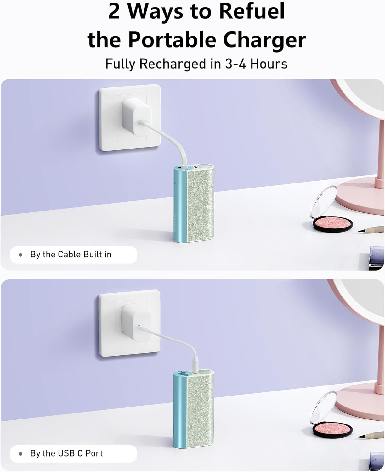 VEGER Cargador portátil compacto cable extraíble