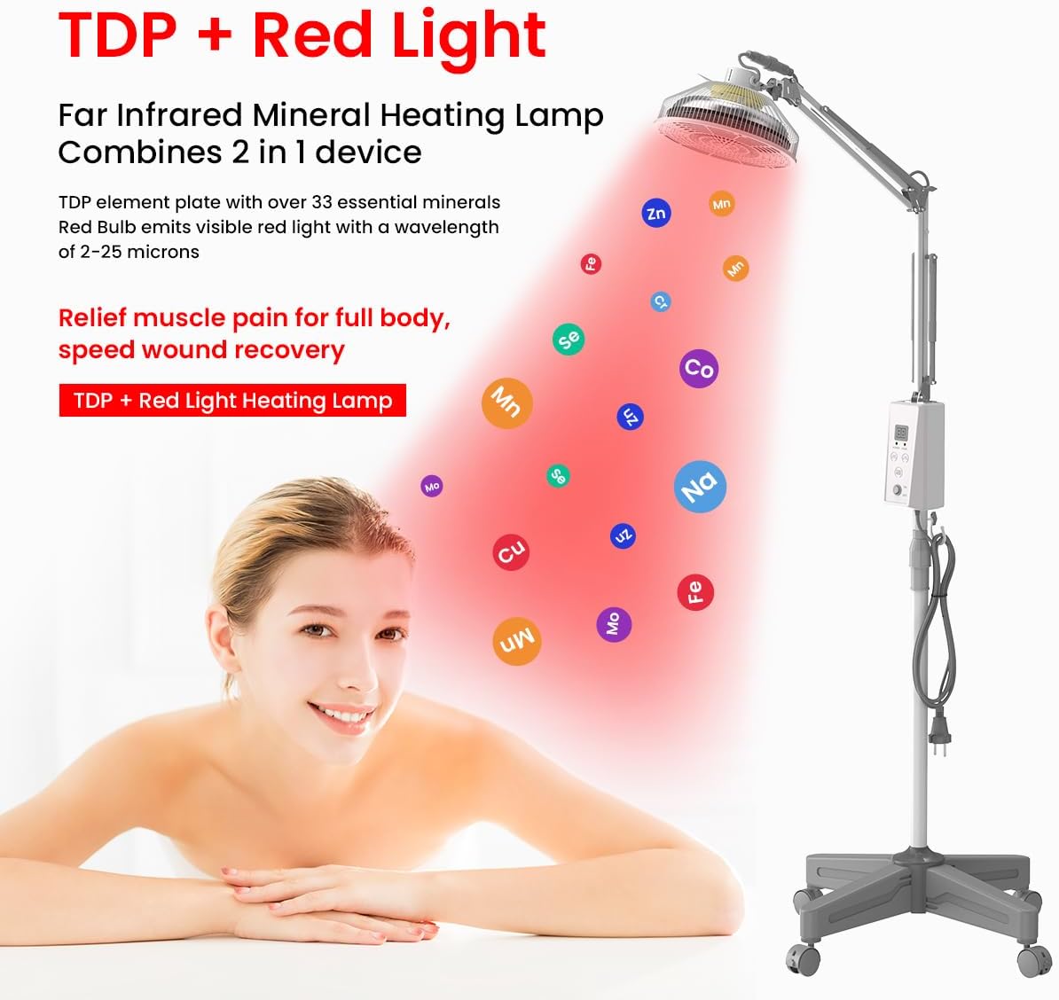 Terapia de luz roja infrarroja con base, dispositivo de lámpara de calor YUNCHI