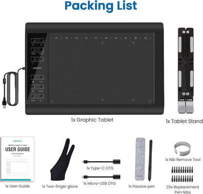 Tableta de dibujo grafico de 10 x 6", compatible con PC/Mac/Android iOS.