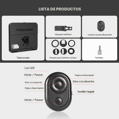 Teleprompter portátil para teléfono Lens Go TC7-S, control remoto