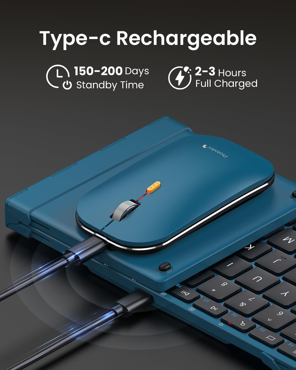 Combo de mouse inalámbrico y teclado plegable Protoarc, AZUL.