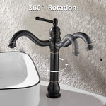 Grifo giratorio de 360° para lavabo de una sola manija y drenaje, bronce aceitado