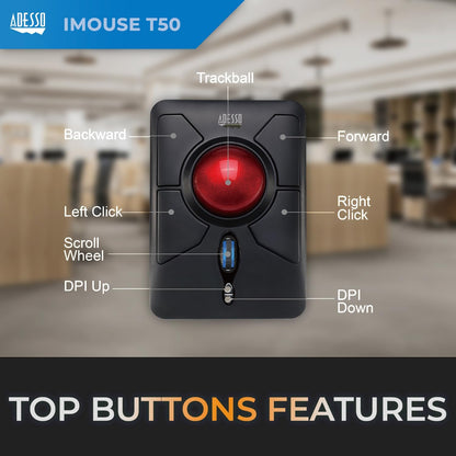 Mouse Inalámbrico Ergonómico Trackball Adesso iMouse T50