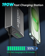 Estación de carga USB C, de 190 W, 7 puertos PD 3.0, Almucher.