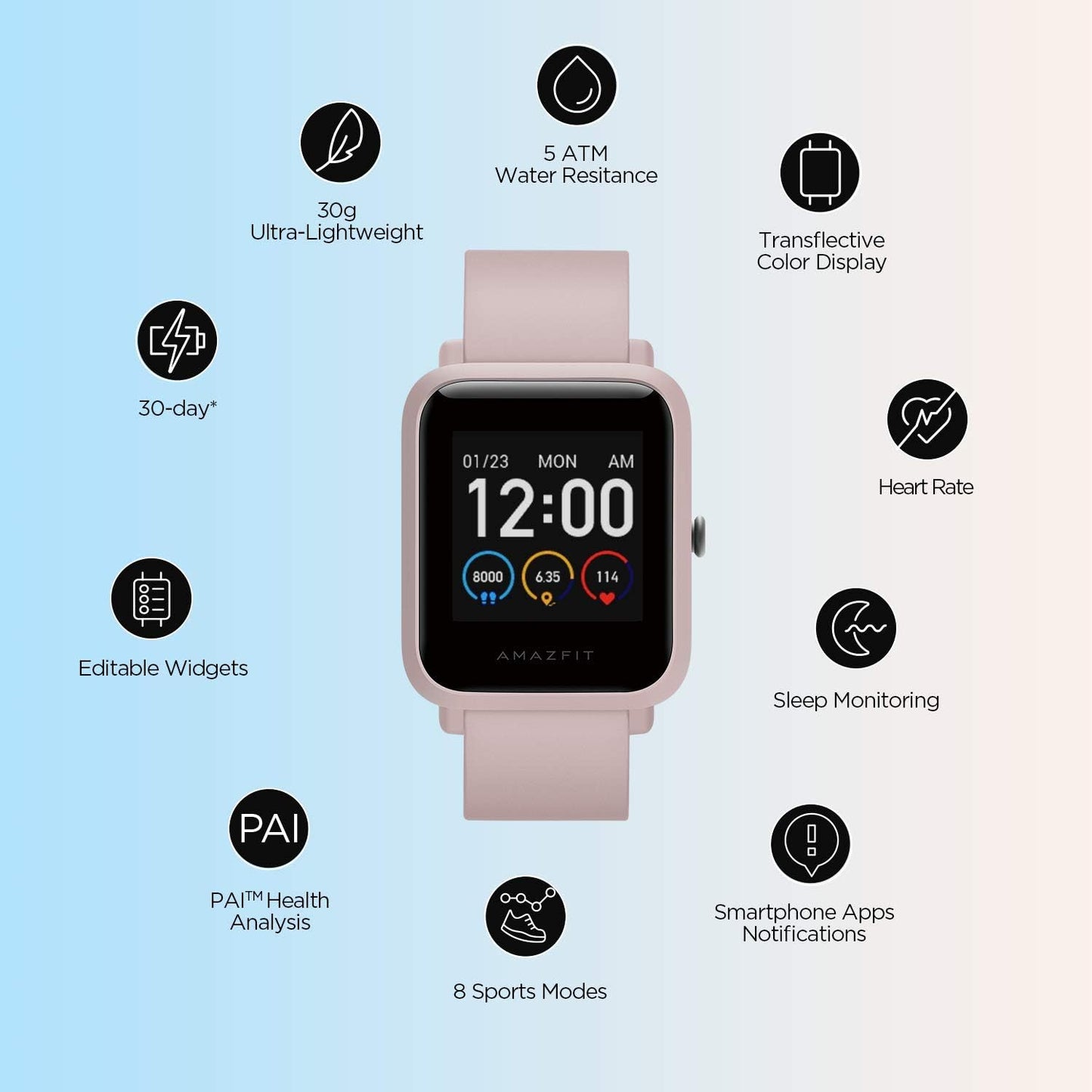 Amazfit Bip S Lite, Smart Watch, Fitness Tracker, 1.28", Android, iPhone.