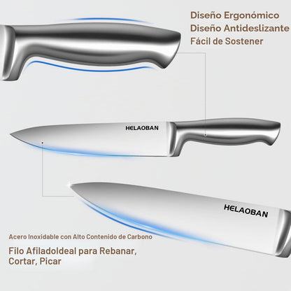 Juego de cuchillos de cocina Helaoban con bloque y afilador, 14 piezas