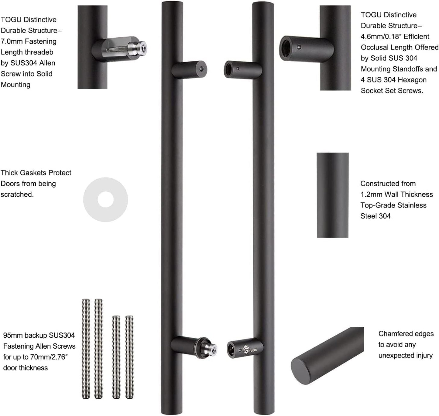 TOGU Manija de puerta de acero inoxidable, 36", Mate.