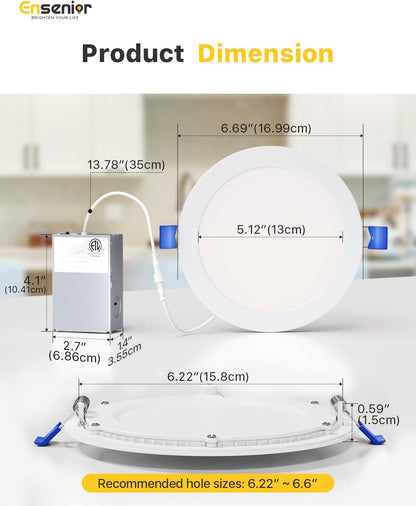 Luces LED empotrables de 6 ", regulable, 4000 K blanco frío. 12 PACK Ensenior