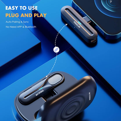 Micrófono inalámbrico Lavalier, con funda de carga, Plug & Play.