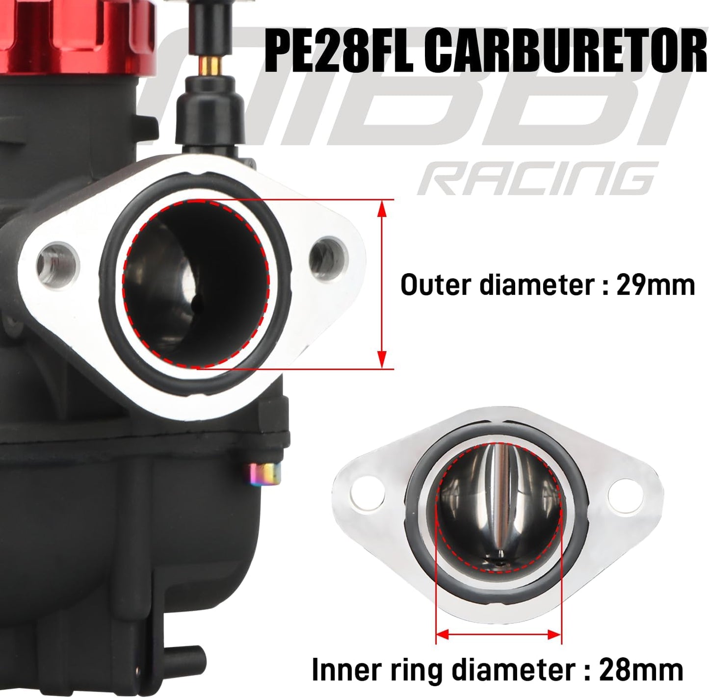 Carburador PE28 mm, apto para motor de motocicleta, (DETALLE).