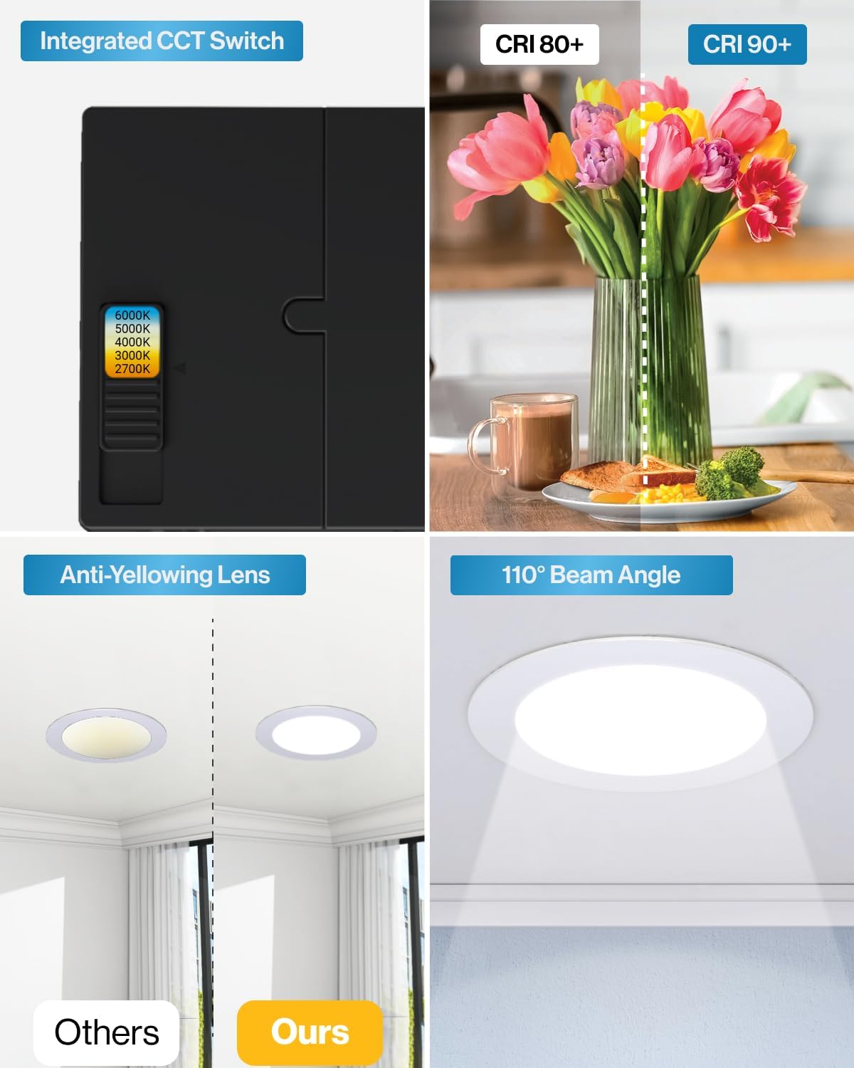 Paquete de 24 luces LED, empotrables de 6", ultradelgadas, Sunco.