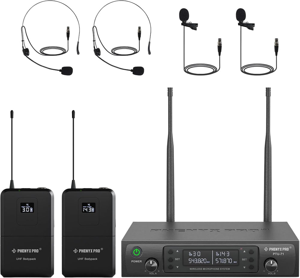 Sistema de Micrófono Inalámbrico Phenyx Pro UHF Dual PTU-71-2B