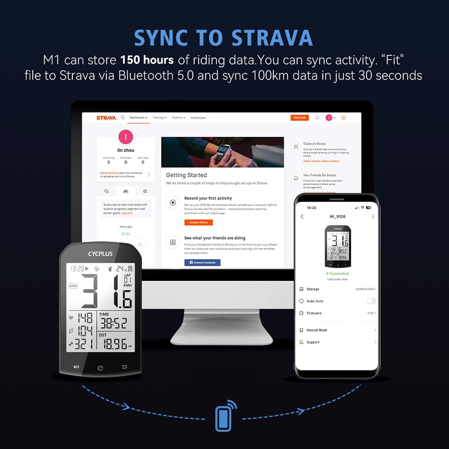 CYCPLUS Computadora de bicicleta, GPS, inalámbrico, ANT multifuncion.