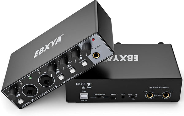 Interfaz de audio USB EBXYA 2x2, para grabación transmisión y podcasting.
