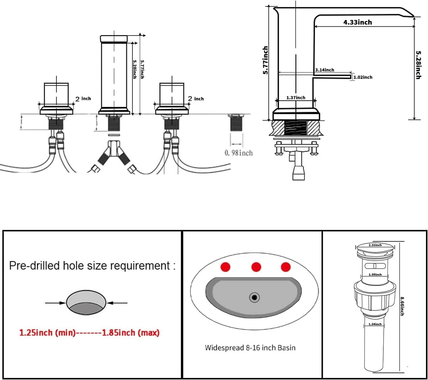Llave de baño de níquel cepillado generalizado de 3 agujeros, 2 asas.