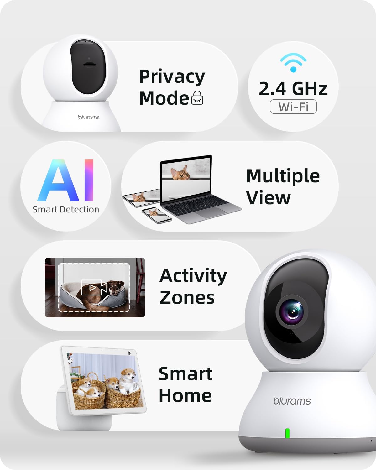 Cámara de seguridad interior, Compatible con Alexa, WiFi.