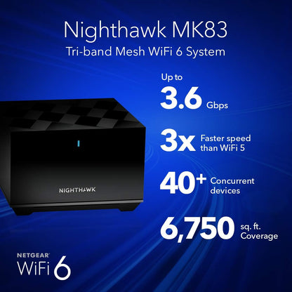 Sistema Mesh Tribanda, WiFi 6, Netgear MK83/100NAS, 6750FT.