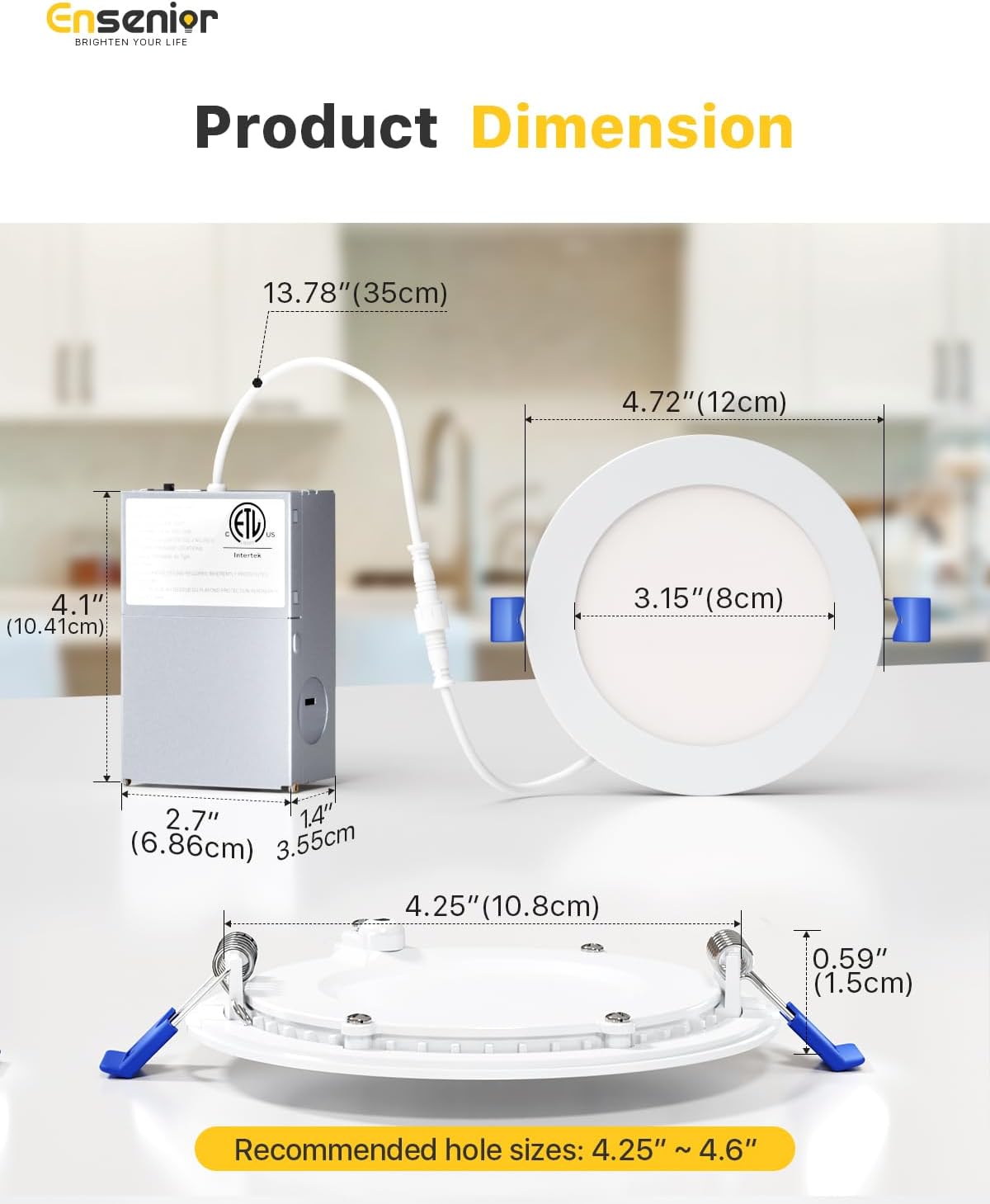 Luces LED empotrables de techo 4" 6000K, 12 PACK ultra finas. Ensenior