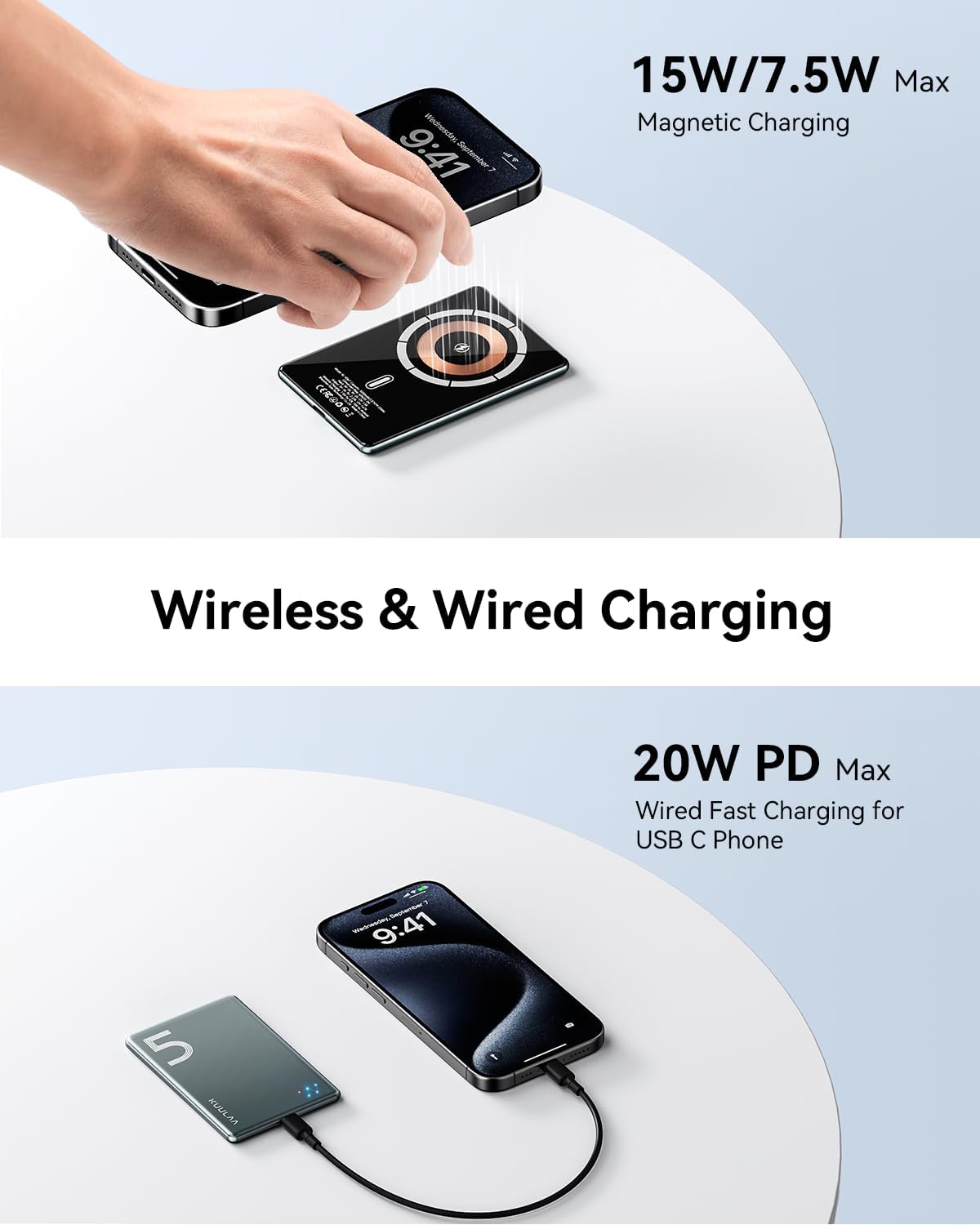 Kuulaa Power Bank Ultra Delgado inalambrica