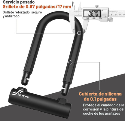 Candado para Bicicleta, Sportneer, Grillete de 17 mm, Con llaves.