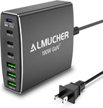 Estación de carga USB C, de 190 W, 7 puertos PD 3.0, Almucher.