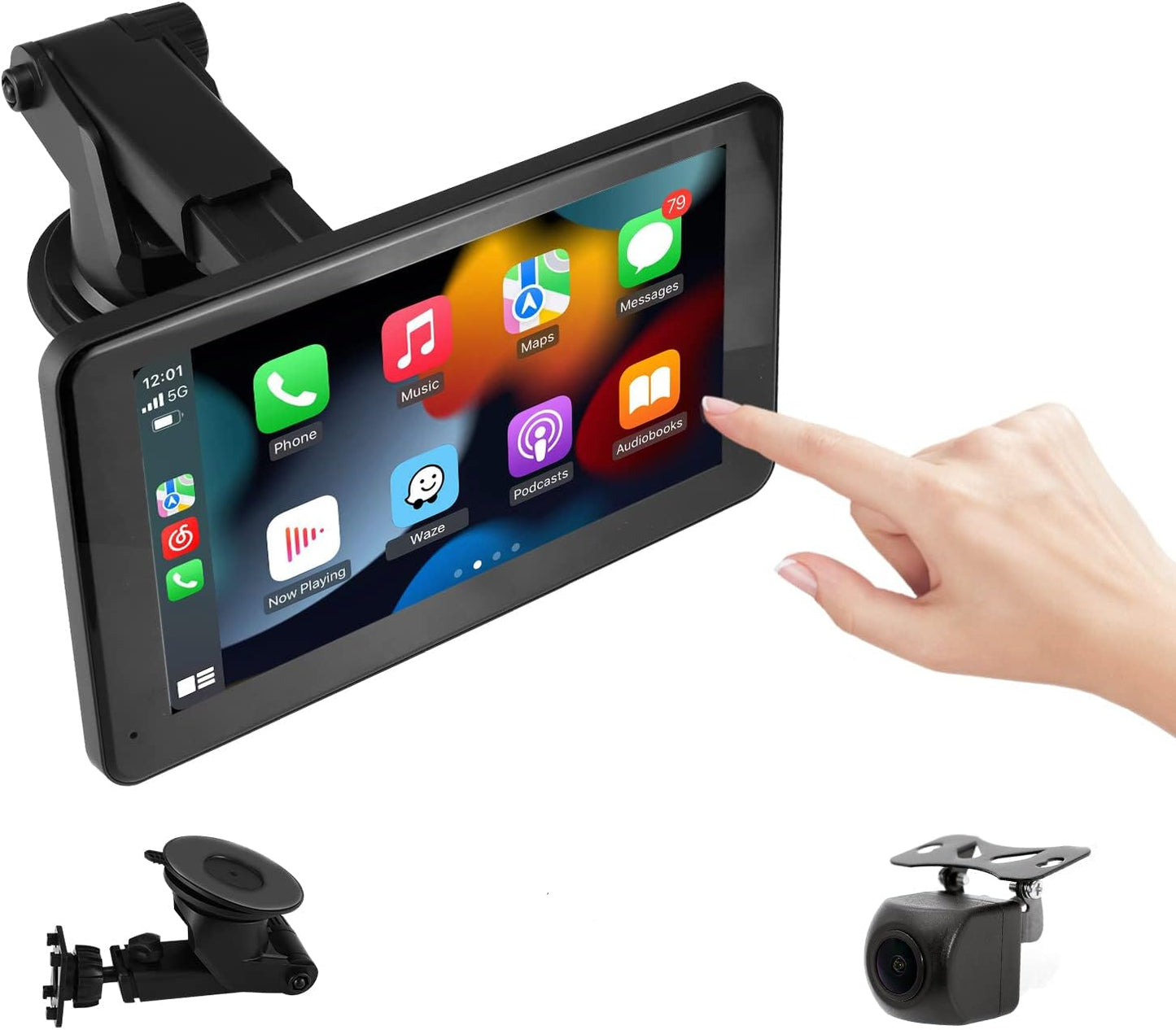 Estéreo portátil inalámbrico Carplay y Android Auto, 7", cam. Trasera.