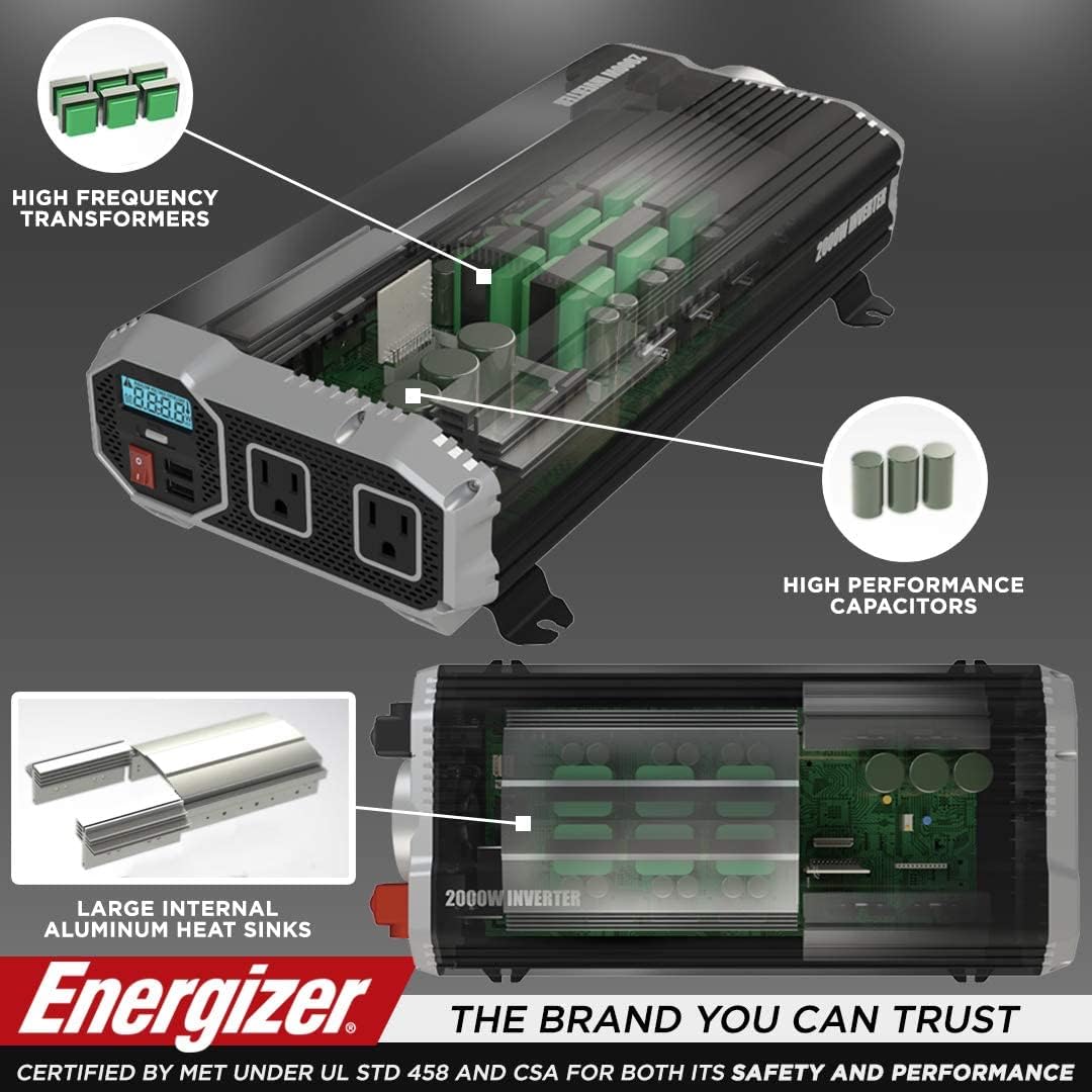Inversor de corriente Energizer de 2000 vatios, de 12 V a 110 V,(USADO).