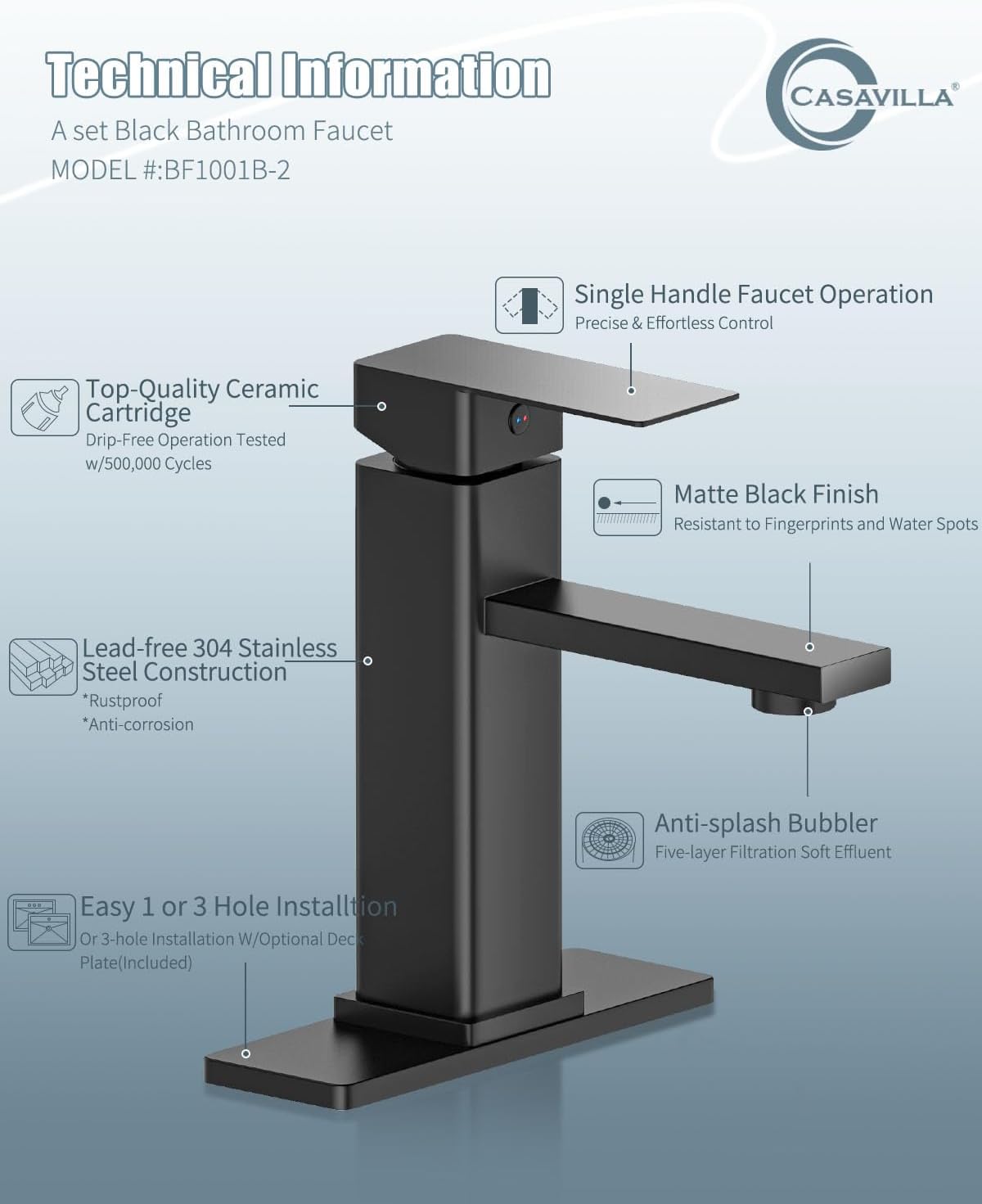 Juego de grifo de baño Casavilla con desagüe emergente, monomando