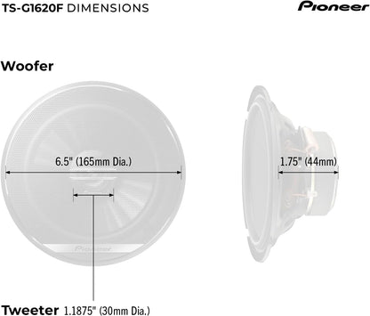 Altavoz Coaxial De 2 Vías Pioneer TS-G1620F de 6-1/2", 300 W MÁX