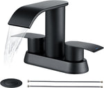 Grifo de baño de cascada negra, 4 pulgadas para 3 agujeros con drenaje desplegable.