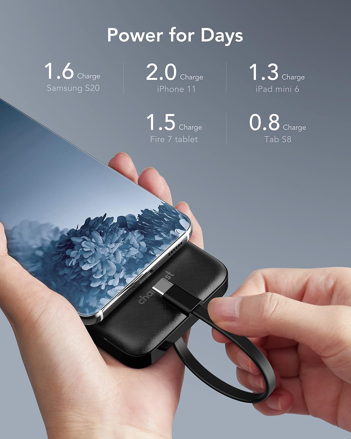 Charmast - Batería portátil con cable integrado 10 000 mAh (Usado)