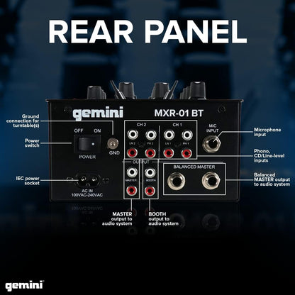 Mezclador DJ Gemini 2 Canales Bluetooth MXR-01BT