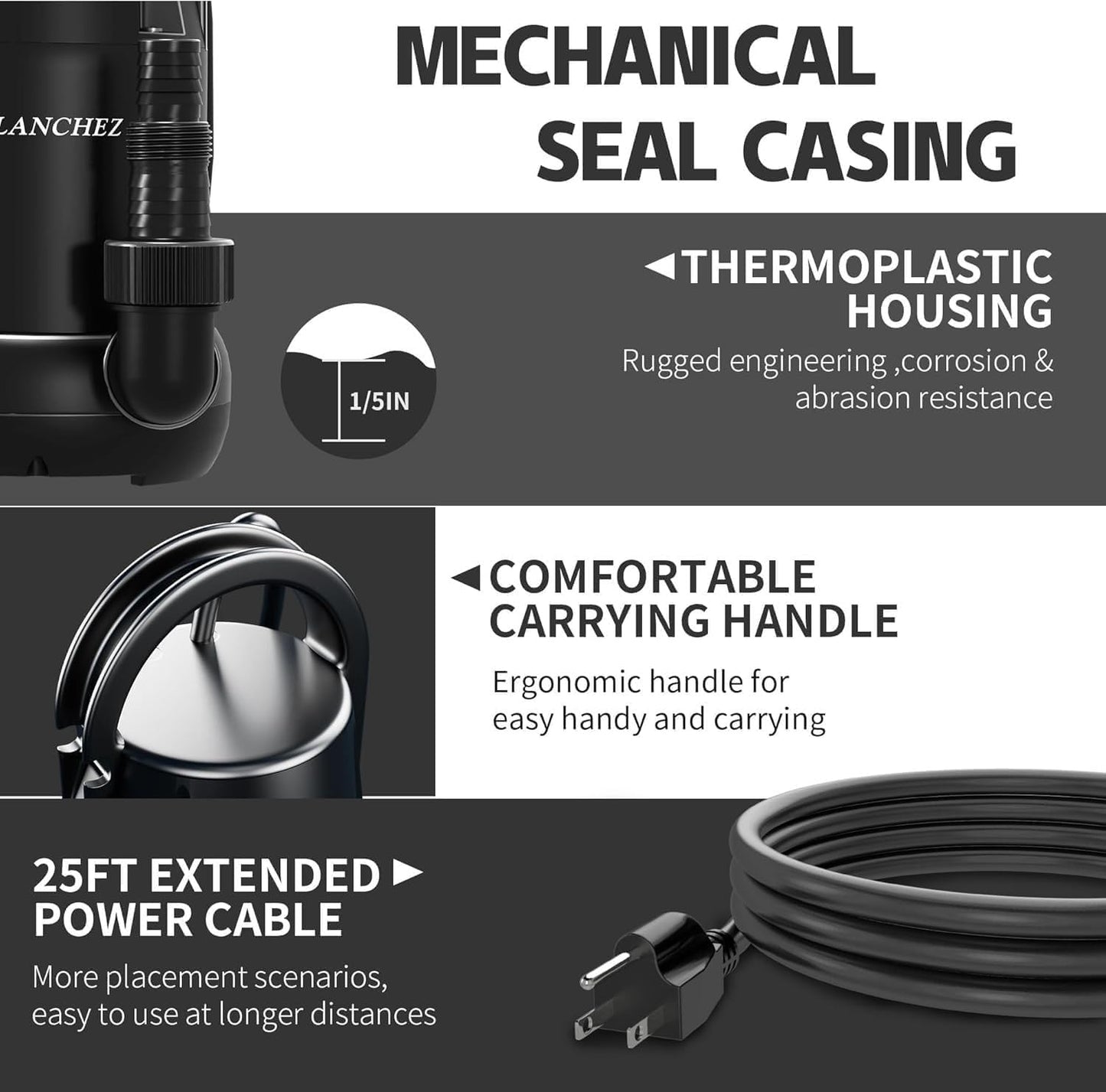 Bomba de sumidero de agua sumergible portátil LANCHEZ 3/4 HP.