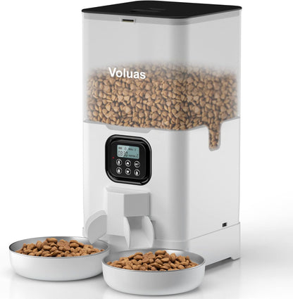 Comedero Automático Voluas Doble 6L Para 2 Gatos Acero Inox