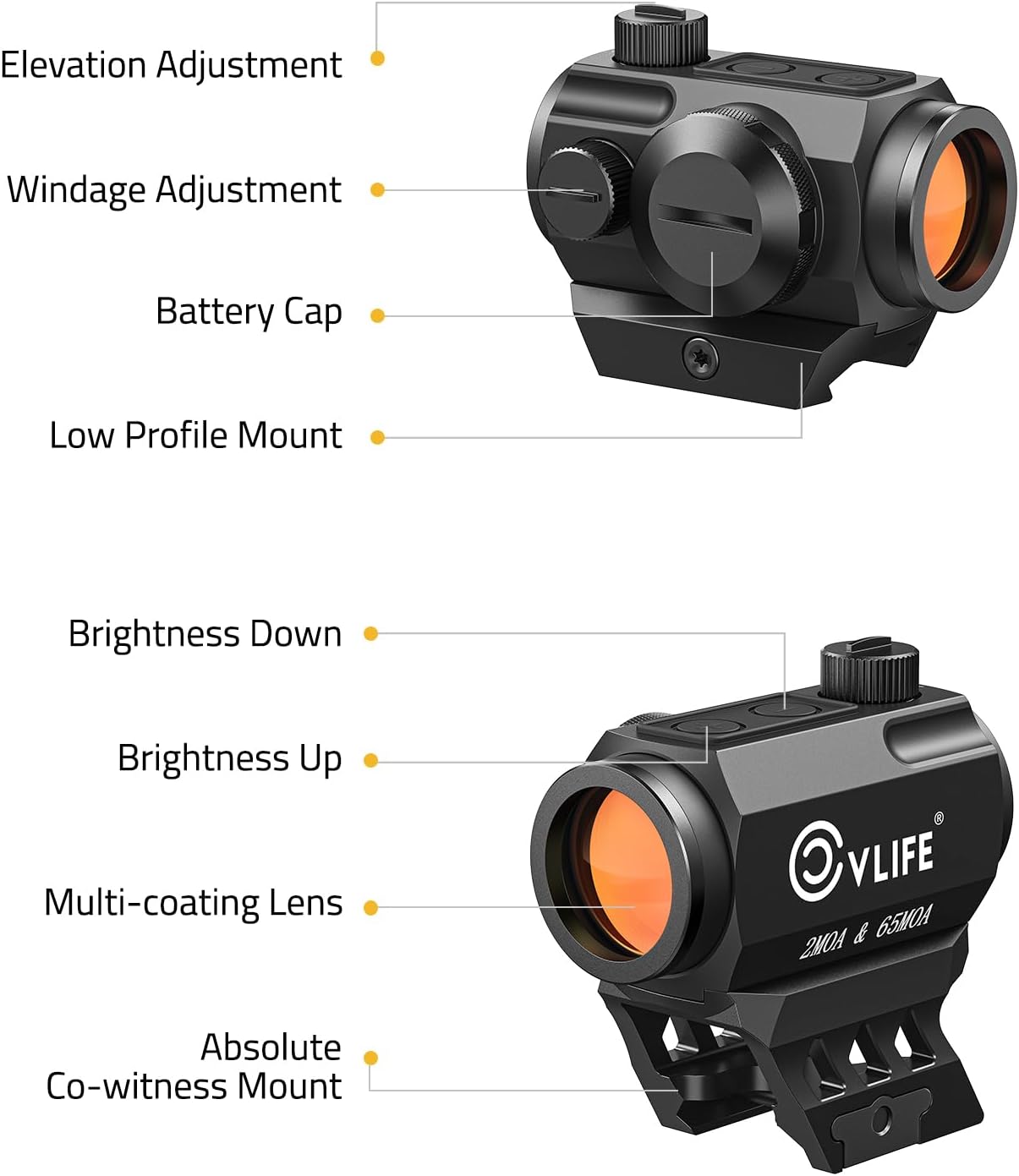 Visor deportivo de punto rojo,  retículas múltiples, CvLIFE.