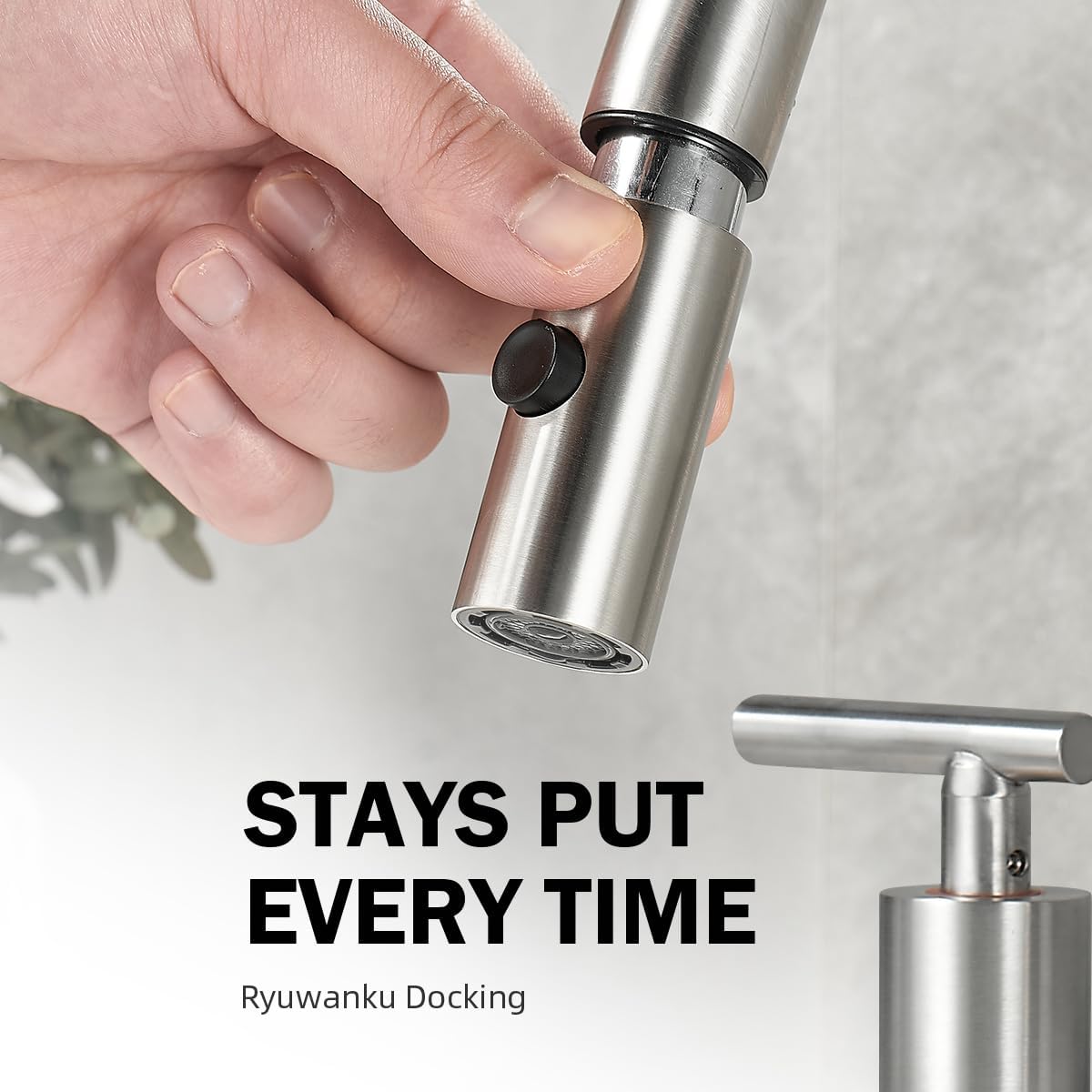 Grifo de baño desplegable con rociador 360° en acero inoxidable cepillado con drenaje emergente