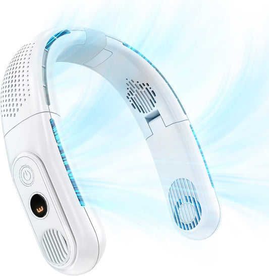 Ventilador de cuello portátil sin aspas, recargable por USB.