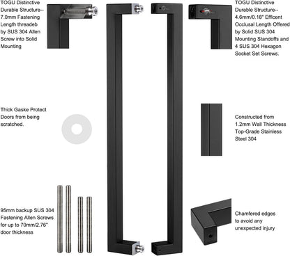Manija de puerta retangular, acero inoxidable, negro matte.
