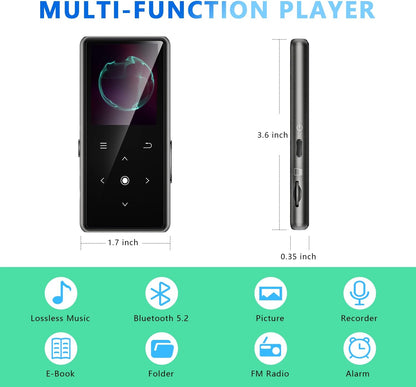 Reproductor de MP3 de 64 GB con Bluetooth 5.2 negro