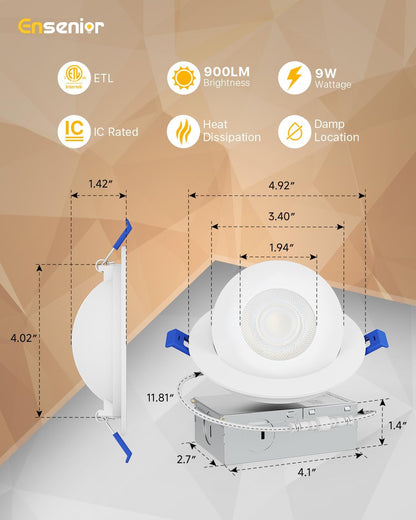Luces LED Empotrables 4" 9W 5CCT 750LM Cardán  6pz Ozion