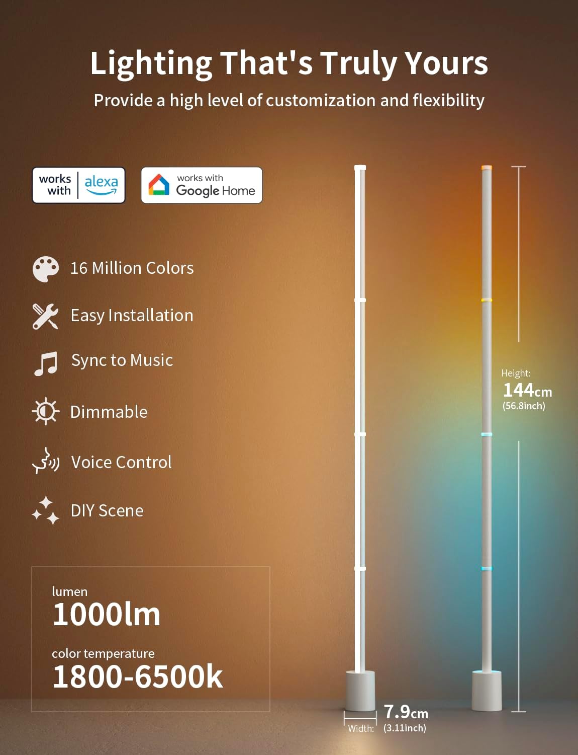 Ailofy, Lámpara de pie inteligente, compatible con Alexa, sincronizable