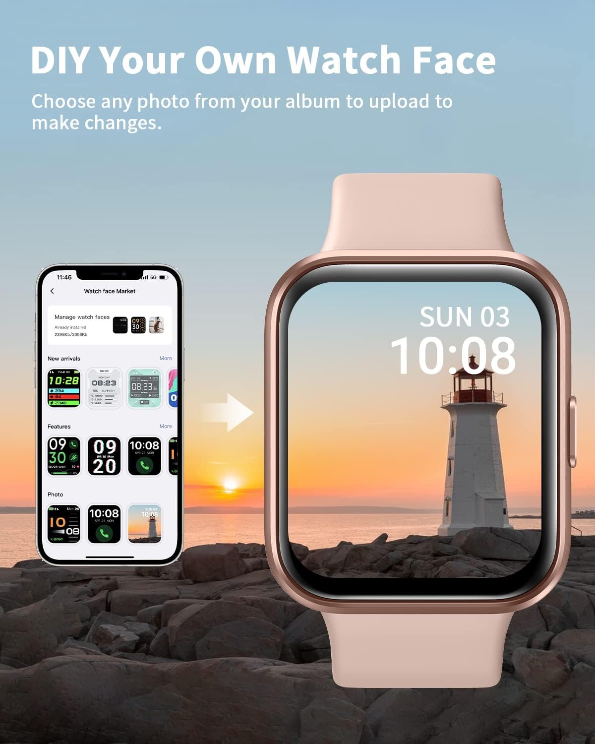 Reloj inteligente fitness con pantalla táctil impermeable